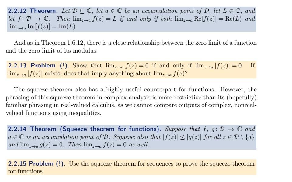 Solved 2.2.12 Theorem. Let D⊆C, let a∈C be an accumulation | Chegg.com