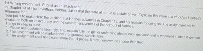 1st Writing Assignment: Submit as an attachment In | Chegg.com