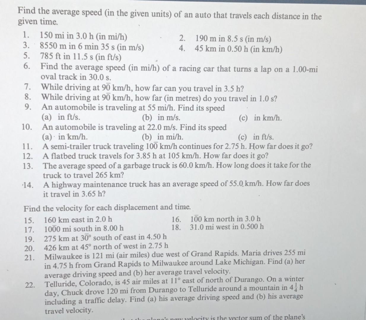 Solved Find the average speed (in the given units) of an | Chegg.com