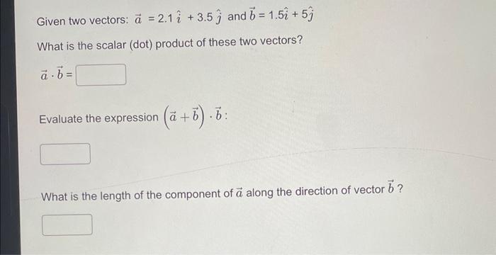 Solved Given two vectors: a=2.1i^+3.5j^ and b=1.5i^+5j^ What | Chegg.com