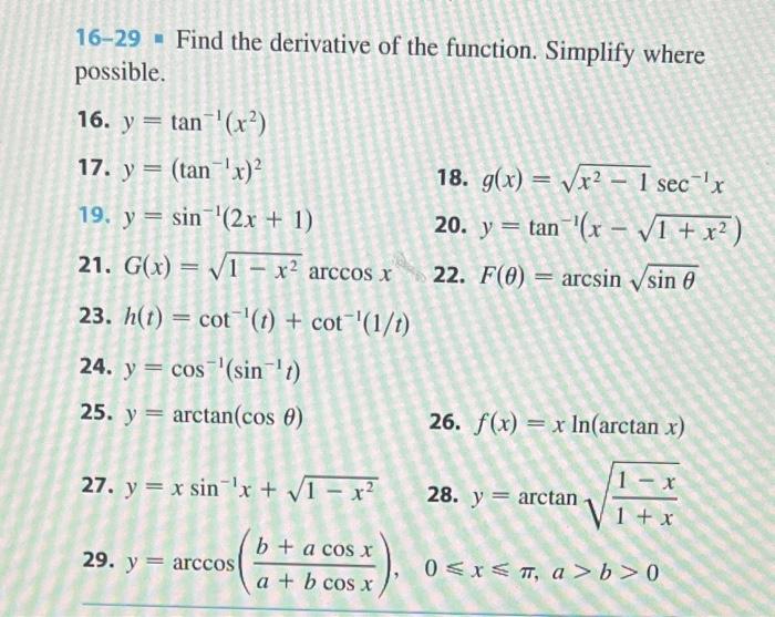 Solved 16-29. Find the derivative of the function. Simplify | Chegg.com