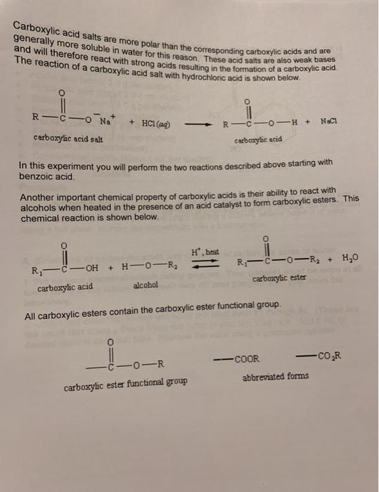 Solved CARBOXYLIC ACIDS AND CARBOXYLIC ESTERS Prelaboratory | Chegg.com