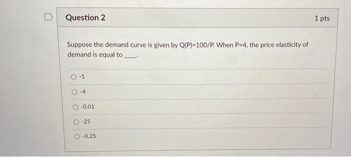 Solved Question 2 1 pts Suppose the demand curve is given by | Chegg.com