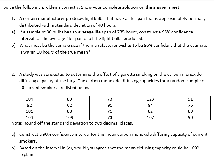 Solved SUBJECT: Statistics And Probability Please Help Me | Chegg.com