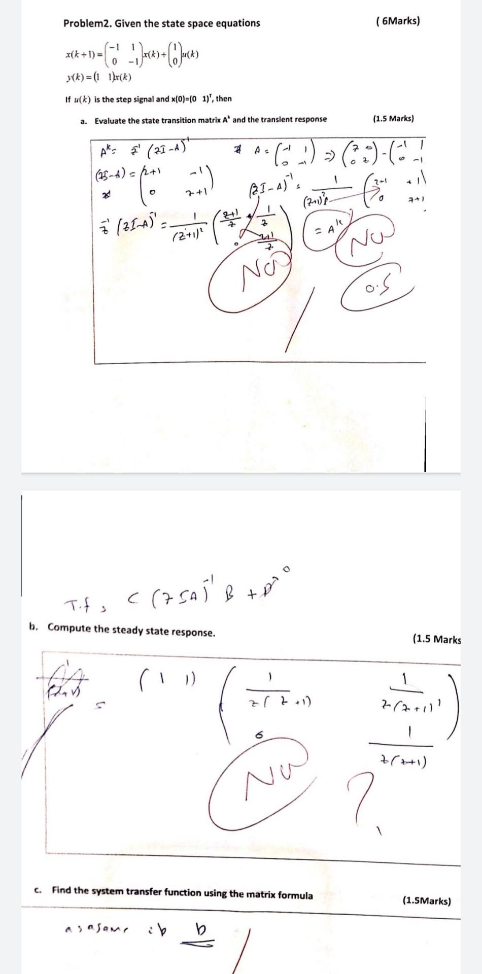 Solved Problem2. Given the state space equations ( 6Marks) | Chegg.com
