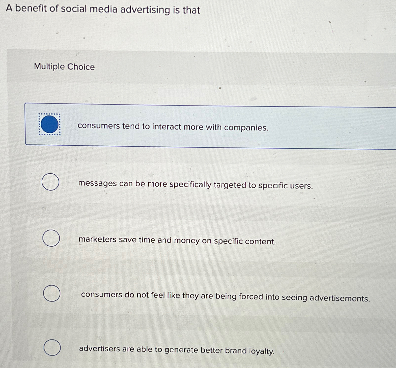 Solved A benefit of social media advertising is thatMultiple | Chegg.com