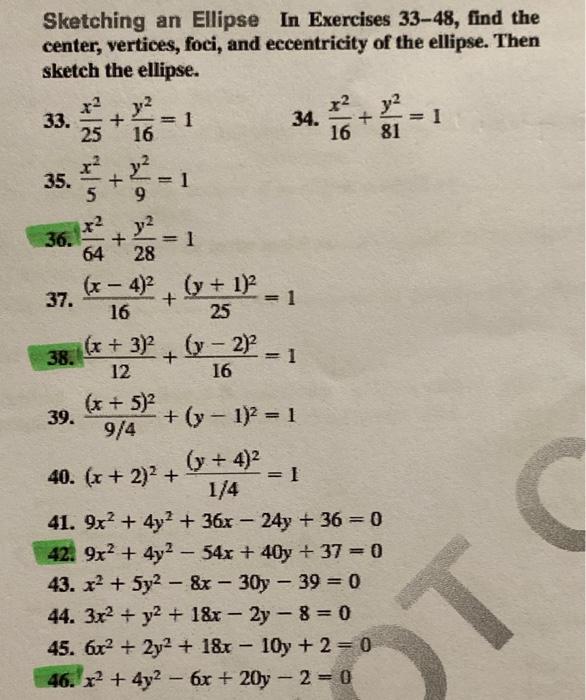 Solved Sketching an Ellipse In Exercises 33-48, find the | Chegg.com