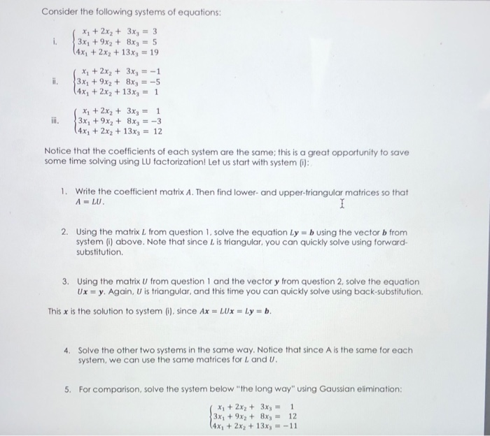 Solved Consider the following systems of equations: ( *, + | Chegg.com