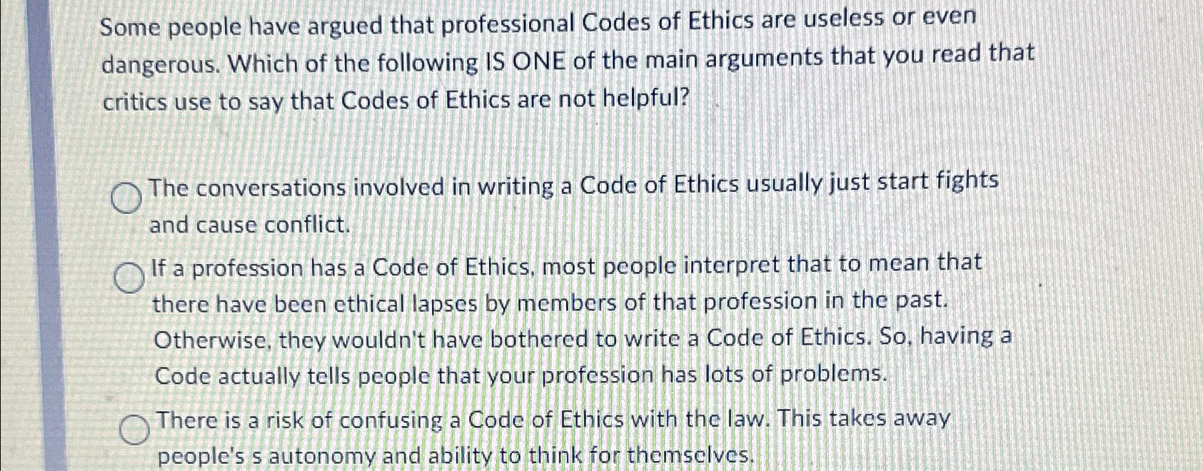 Solved Some people have argued that professional Codes of | Chegg.com