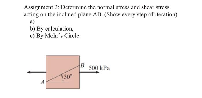 Solved Assignment 2: Determine the normal stress and shear | Chegg.com