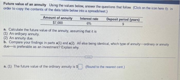 Solved Future Value Of An Annuity Using The Values Below, | Chegg.com