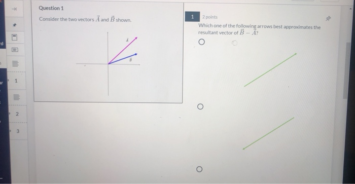Solved 1 Question 1 Consider the two vectors A and B shown. | Chegg.com