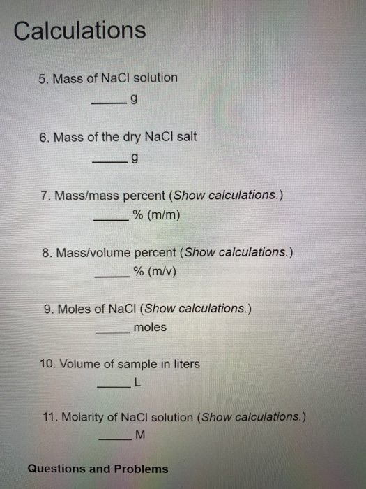 Solved D. Concentration of a Sodium Chloride Solution 1.