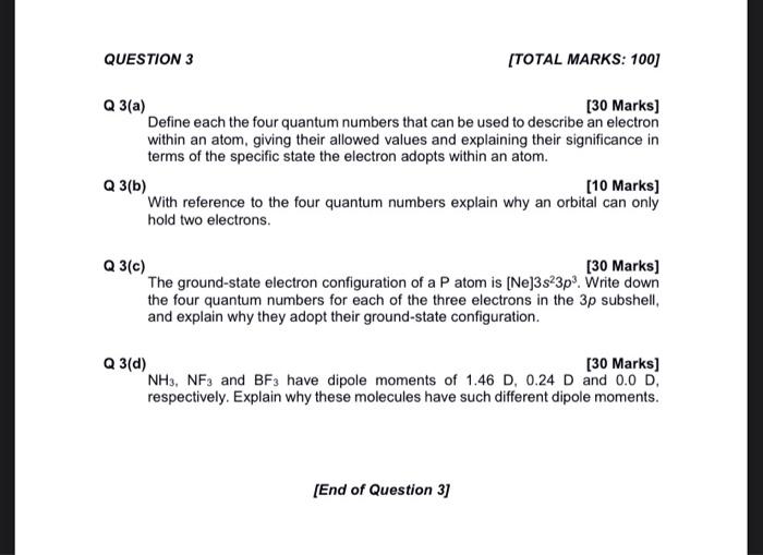 Solved Q 3(a) [30 Marks] Define each the four quantum | Chegg.com