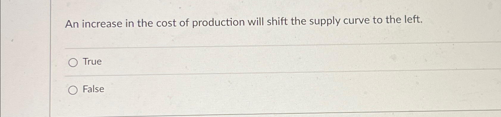 Solved An increase in the cost of production will shift the | Chegg.com