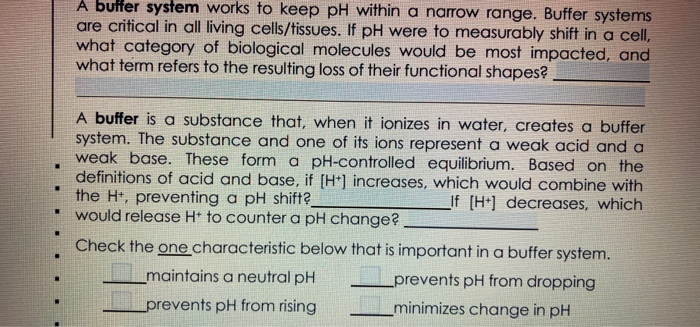 Solved A Butter System Works To Keep PH Within A Narrow Chegg