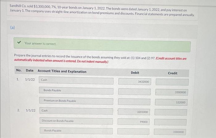 Solved Sandhill Co. Sold $3,300,000,7%,10-year Bonds On | Chegg.com