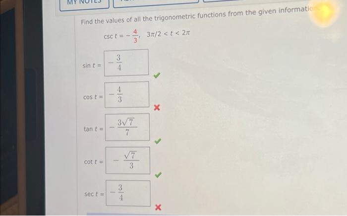 Solved Find the values of all the trigonometric functions | Chegg.com