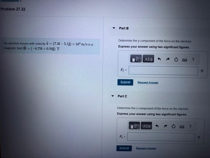 Solved An Electron Moves With Velocity V=(7.3i−5.1j)×104 M/s | Chegg.com