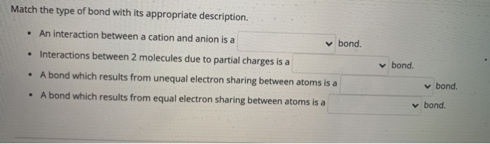 Solved Match the type of bond with its appropriate | Chegg.com