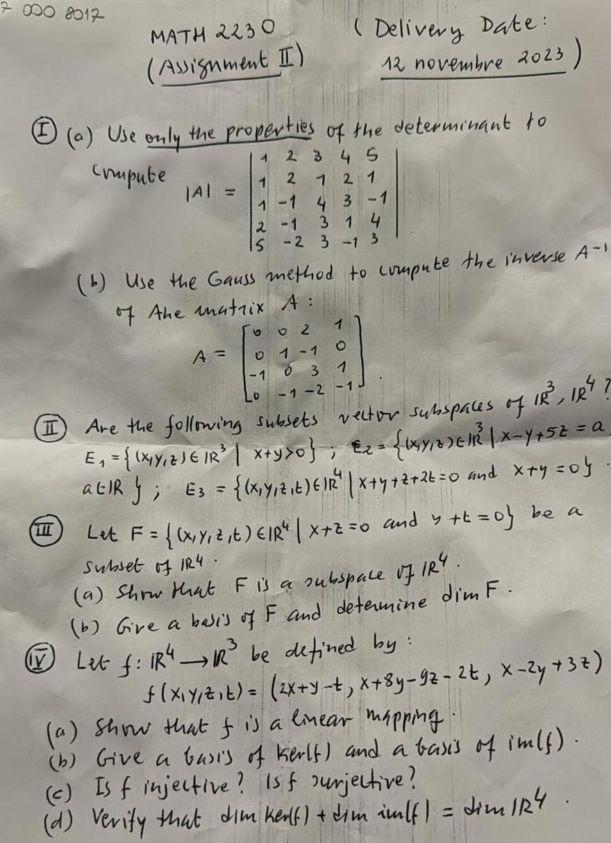 Solved 8017MATH 2230(Delivery Date:(Assignment II)12 | Chegg.com