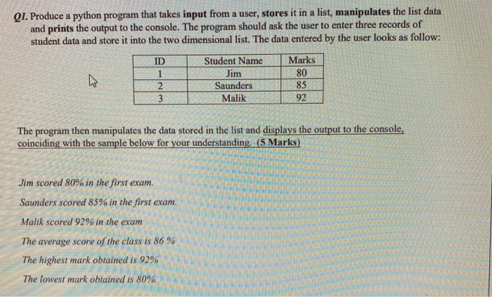 Solved Q1. Produce a python program that takes input from a | Chegg.com