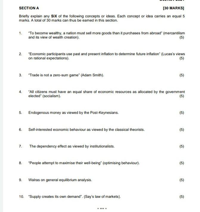 Solved SECTION A [30 MARKS] Briefly explain any six of the | Chegg.com