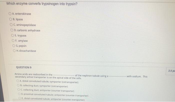 Solved Which enzyme converts trypsinogen into trypsin? O A | Chegg.com