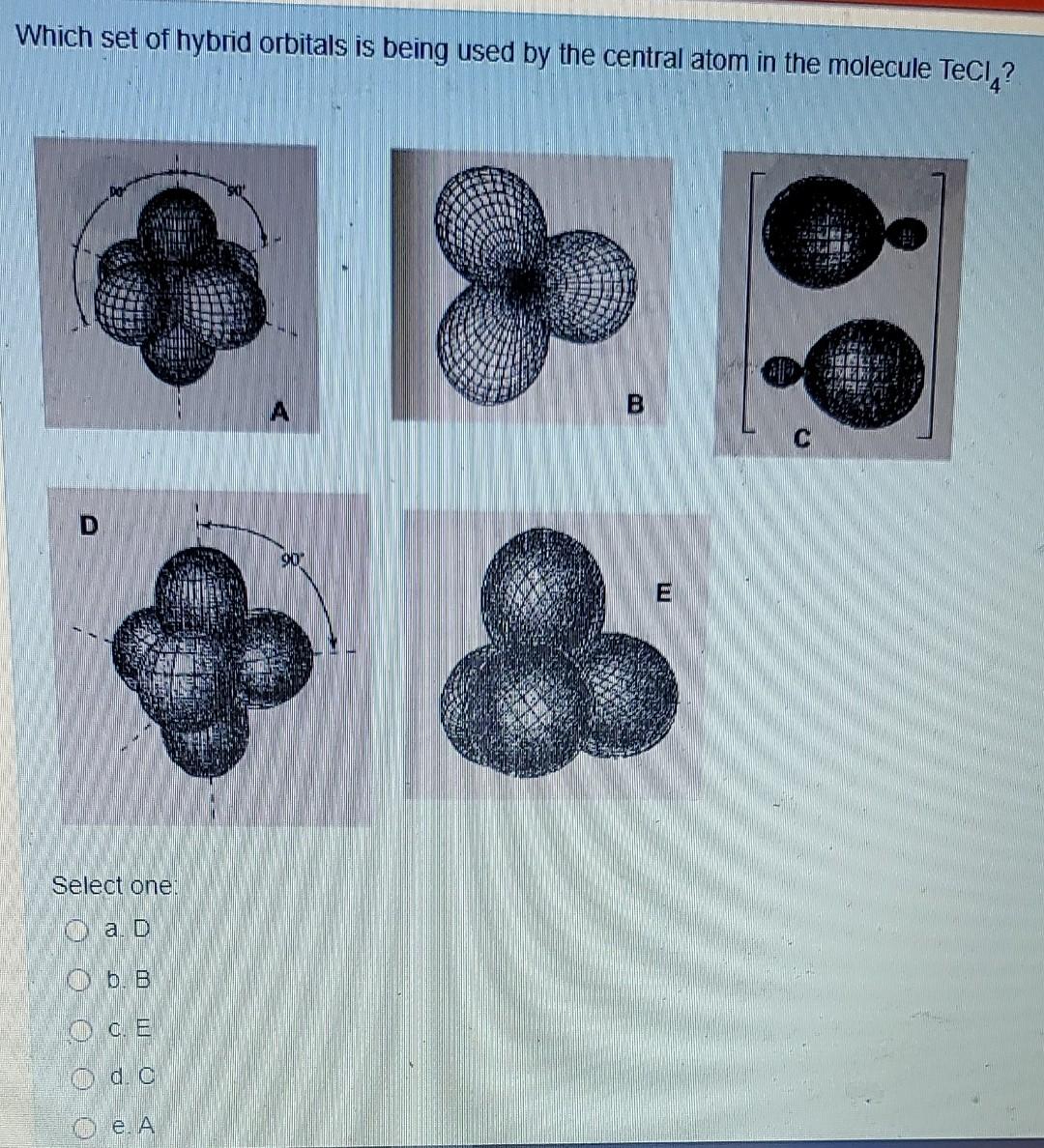 Solved Which set of hybrid orbitals is being used by the | Chegg.com