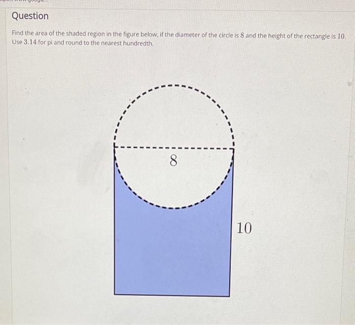 find area of shaded region circle in rectangle