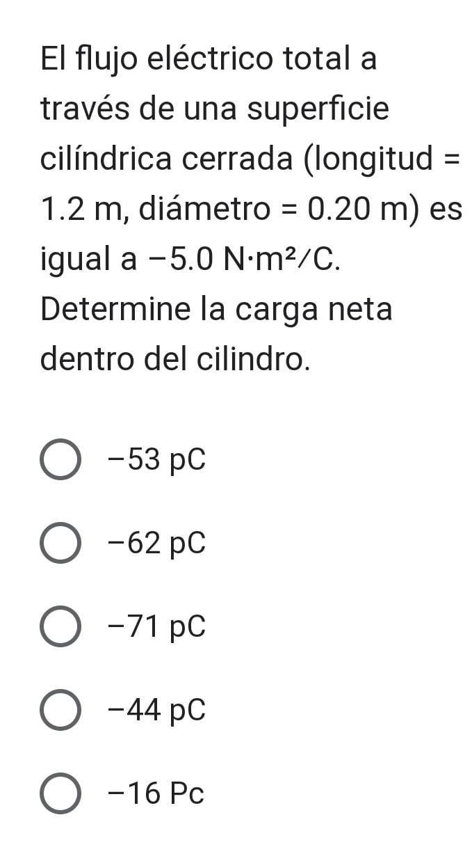 El flujo eléctrico total a través de una superficie cilíndrica cerrada (longitud \( = \) \( 1.2 \mathrm{~m} \), diámetro \( =