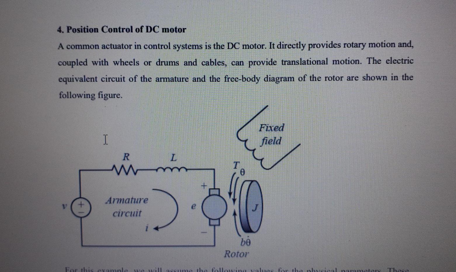 Solved 4. Position Control of DC motor A common actuator in | Chegg.com