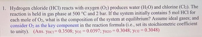 Solved Hydrogen chloride (HCl) reacts with oxygen (O2) | Chegg.com