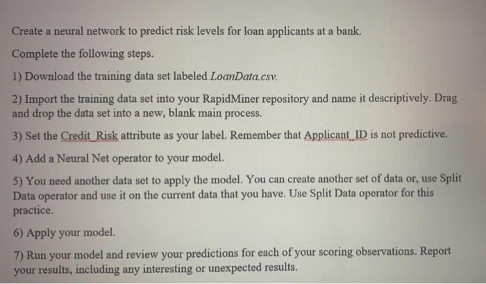 Create a neural network to predict risk levels for | Chegg.com