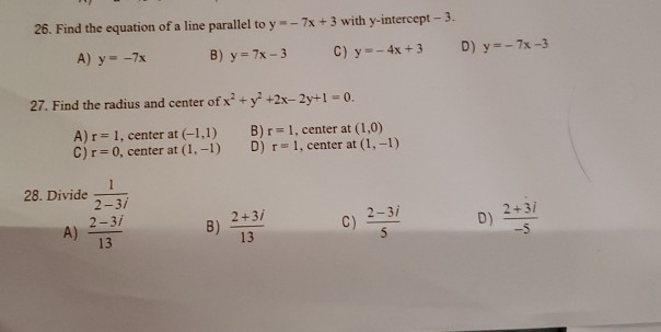 Solved 26 Find The Equation Of A Line Parallel To Y 7 Chegg Com