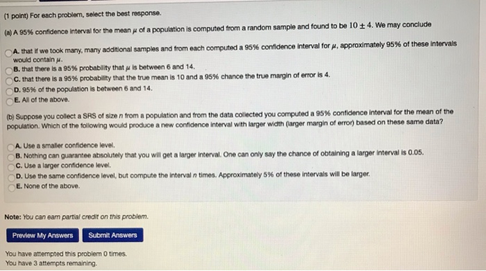 Solved (1 point) For each problem, select the best response. | Chegg.com