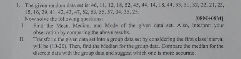 Solved 1. The given random data set is: | Chegg.com