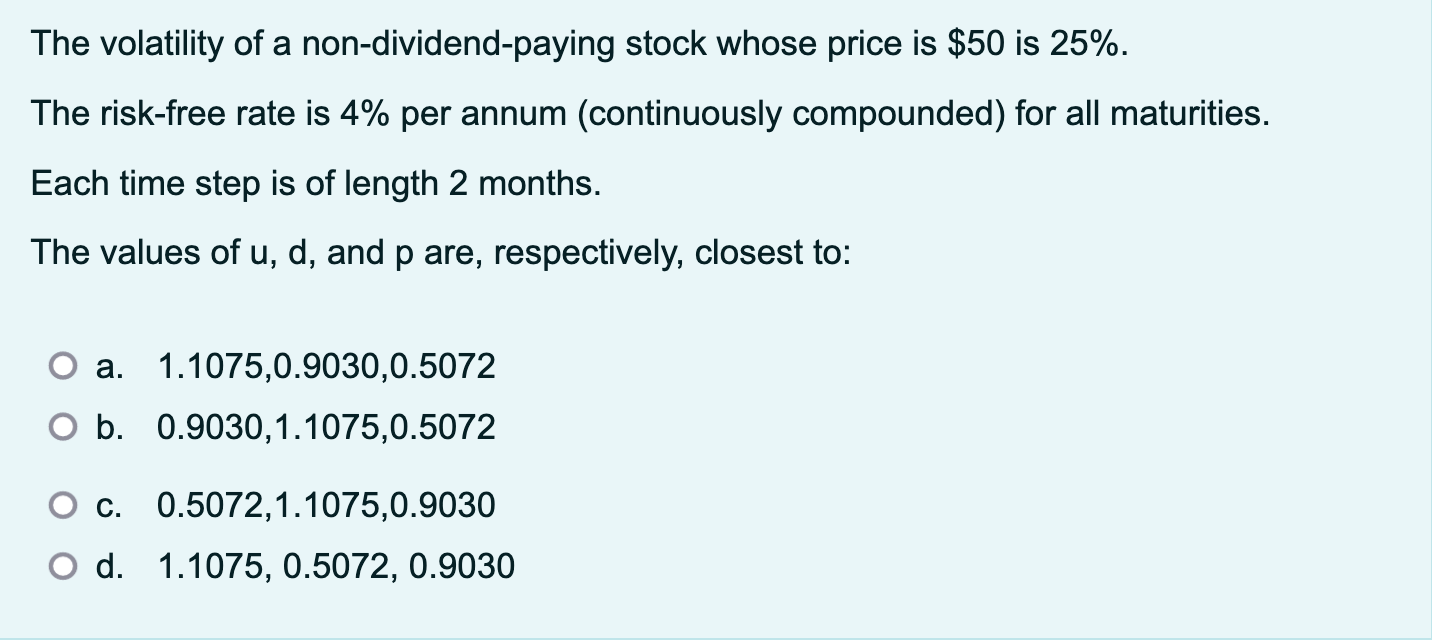 Solved The volatility of a non-dividend-paying stock whose | Chegg.com