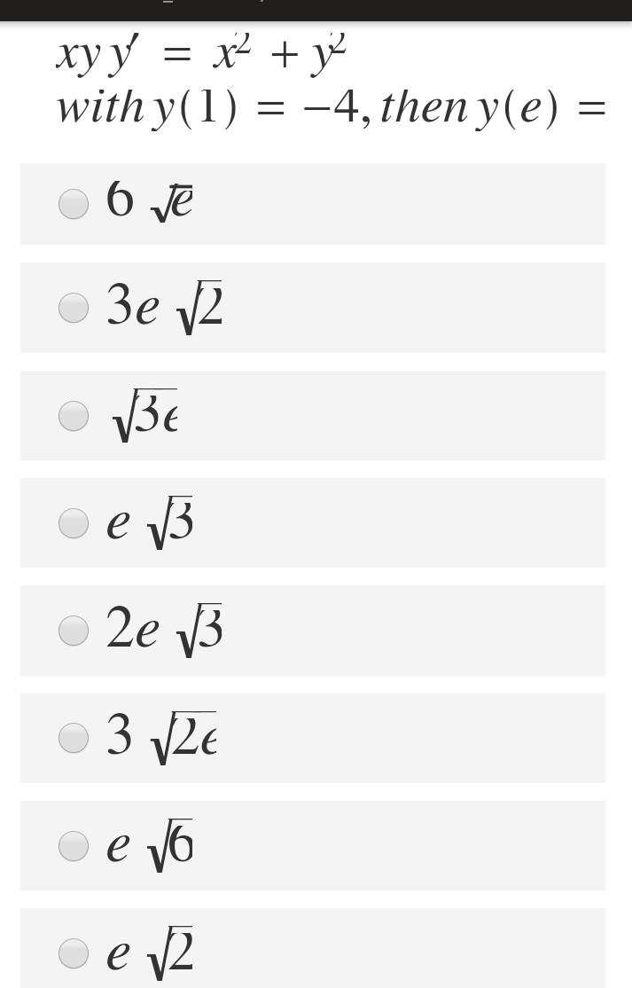 Xy Y X2 Je With Y 1 4 Then Y E 6 Ve Ze 2 Chegg Com