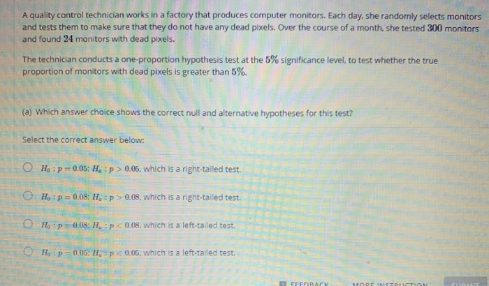 Solved A Quality Control Technician Works In A Factory That Chegg