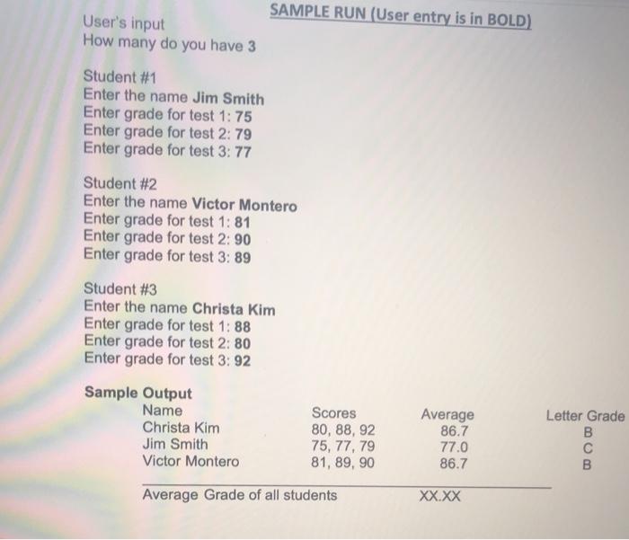 Solved Input Data For each student, the following data will | Chegg.com