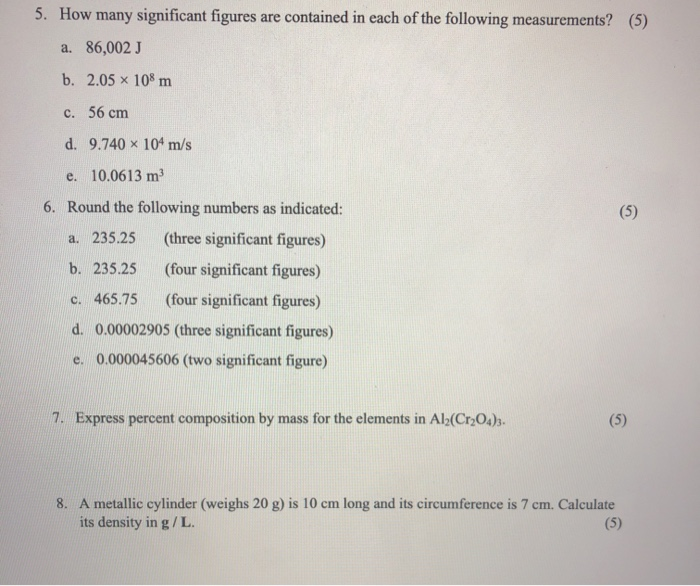 5 How Many Significant Figures Are Contained In Each Chegg Com