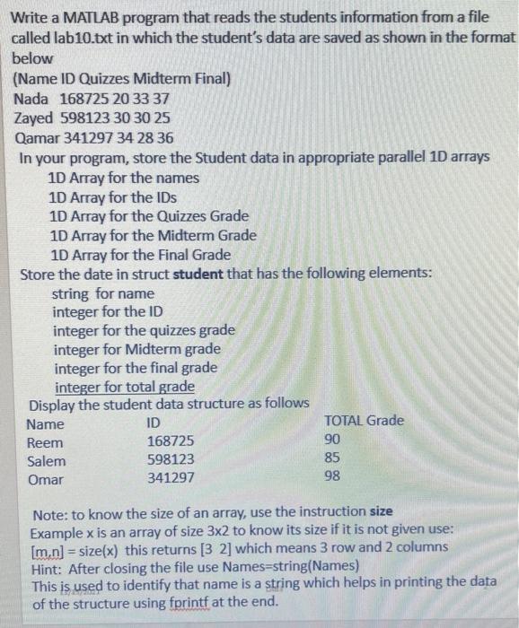 Solved Write A Matlab Program That Reads The Students Chegg Com