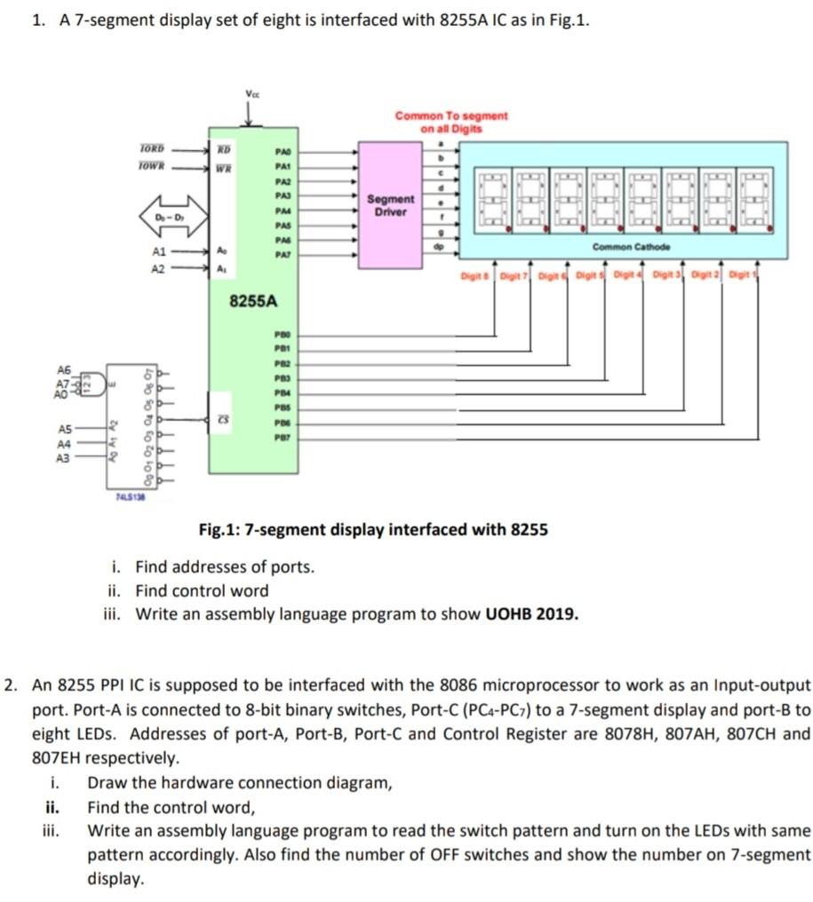 Solved 1. A 7-segment display set of eight is interfaced | Chegg.com