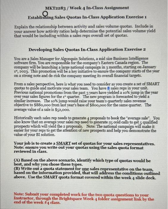 Solved MKT2283 / Week 4 In-Class Assignment Establishing | Chegg.com