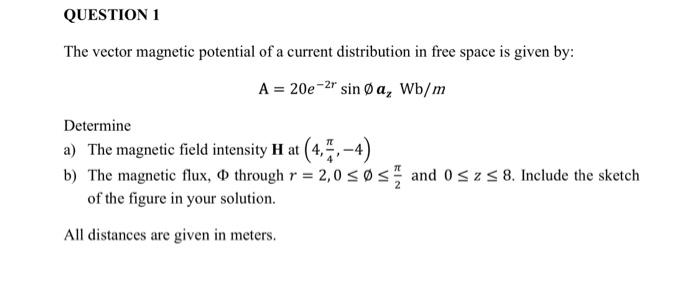 Solved QUESTION 1 The vector magnetic potential of a current | Chegg.com