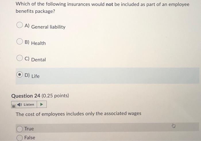 Which of the following insurances would not be | Chegg.com