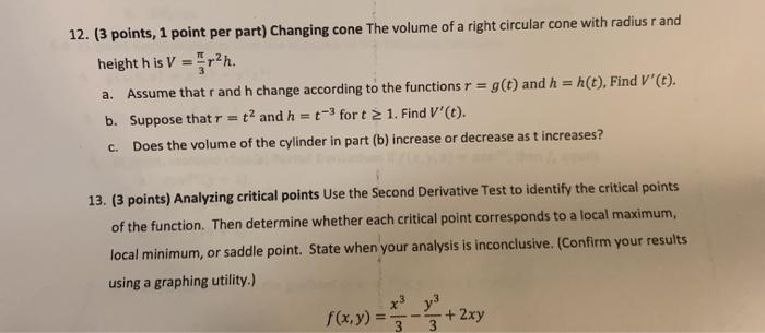 Solved 12 3 Points 1 Point Per Part Changing Cone The Chegg Com