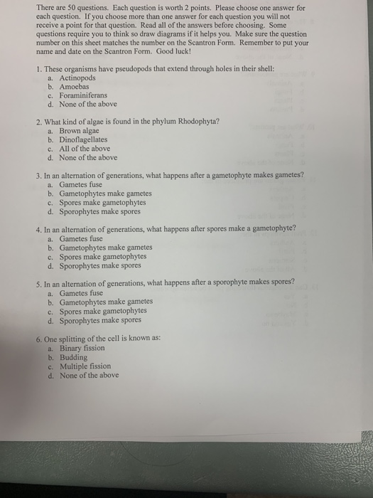 Solved There are 50 questions. Each question is worth 2 | Chegg.com
