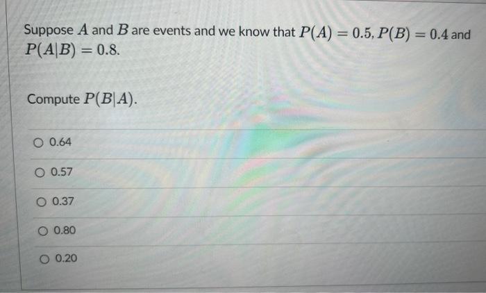 Solved Suppose A And B Are Events And We Know That | Chegg.com